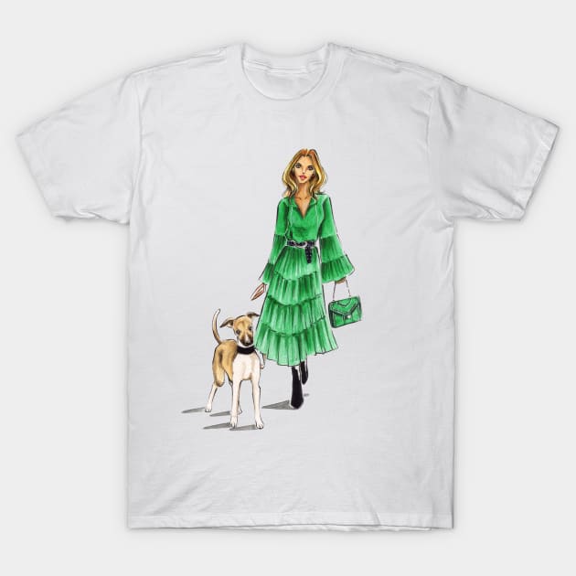 Girl and Her Dog T-Shirt by Ji Illustrator